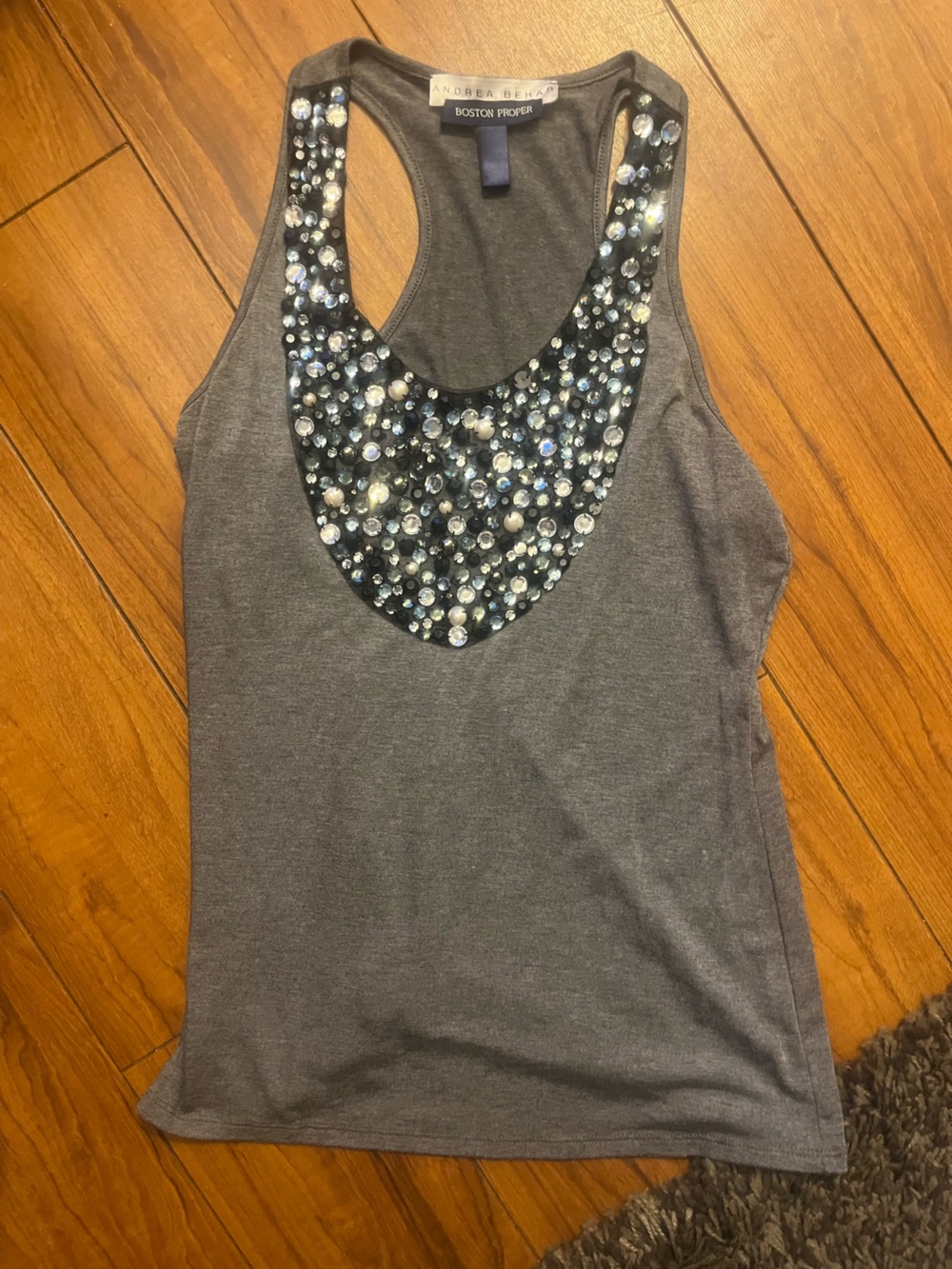 Boston Proper Gray Racerback Tank with Jewel Bib